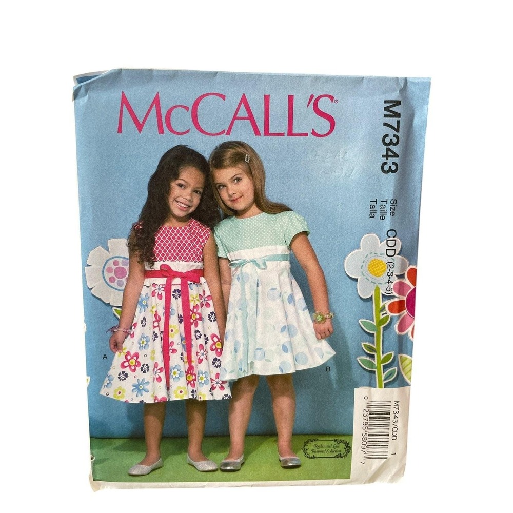 McCall's Sewing Pattern Girls Size 2-5 M7343 Dresses Sleeveless Pleated Uncut FF